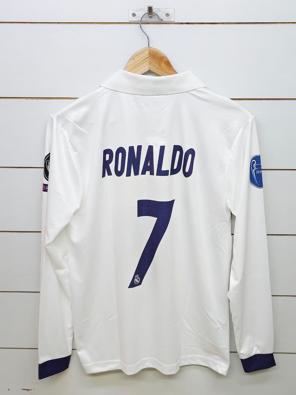 REAL MADRID RETRO 2016-17 HOME RONALDO with COLLAR FULL SLEEVE (EMBROIDERY LOGOS)