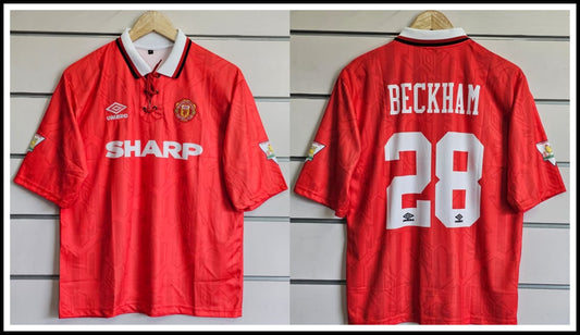 MANCHESTER UNITED RETRO 1992-93 HOME BECKHAM with COLLAR 5 SLEEVE (EMBROIDERY LOGOS)