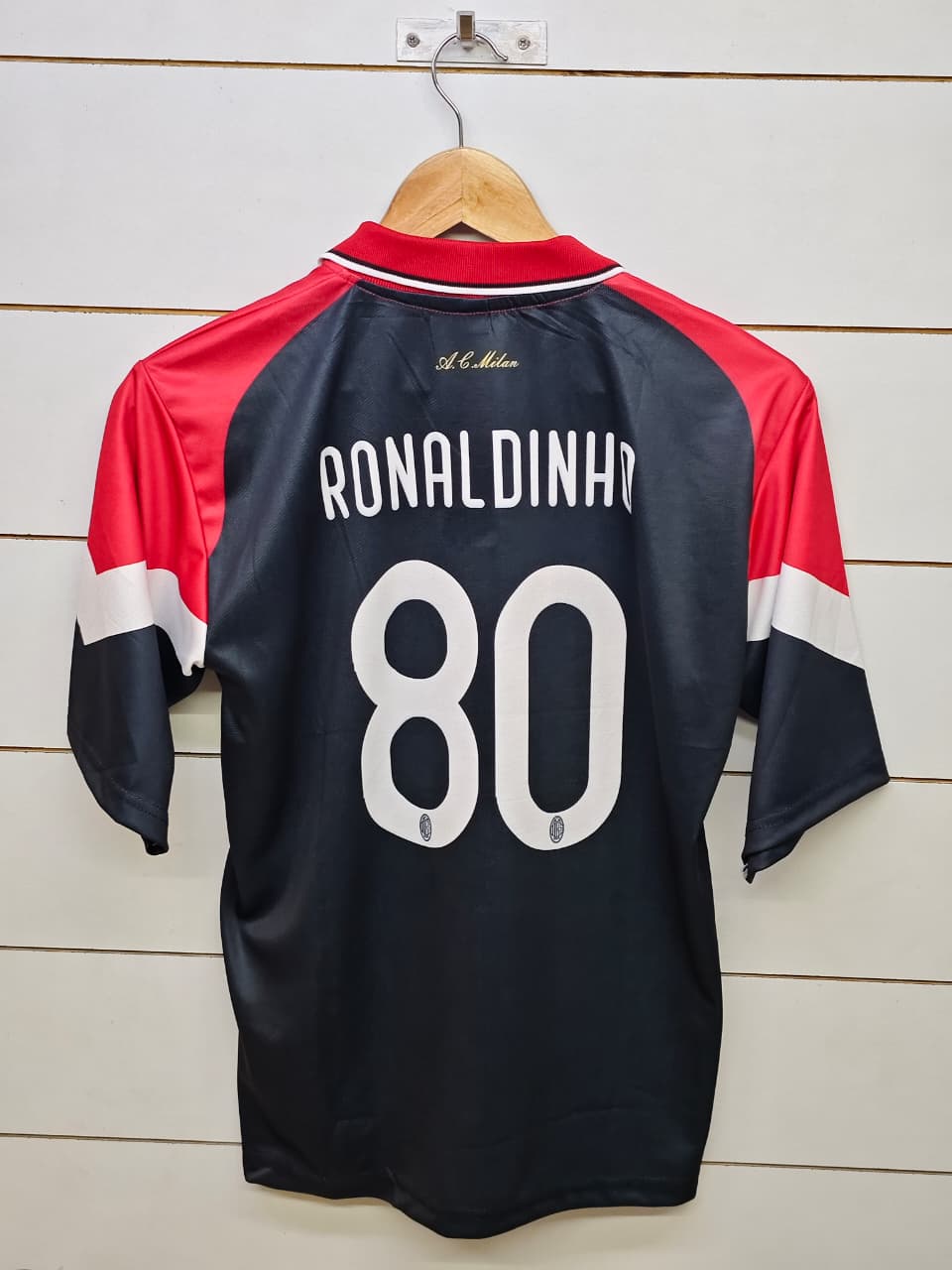 AC MILAN BLACK & RED RONALDINHO with COLLAR 5 SLEEVE (EMBROIDERY LOGOS)