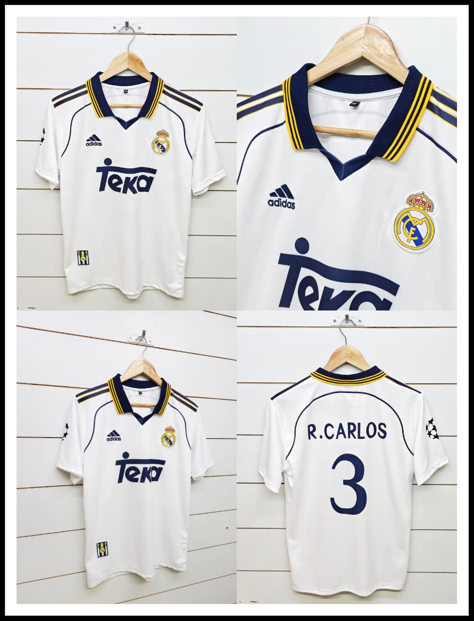 REAL MADRID RETRO 1998-99 HOME R.CARLOS with COLLAR (EMBROIDERY LOGOS)
