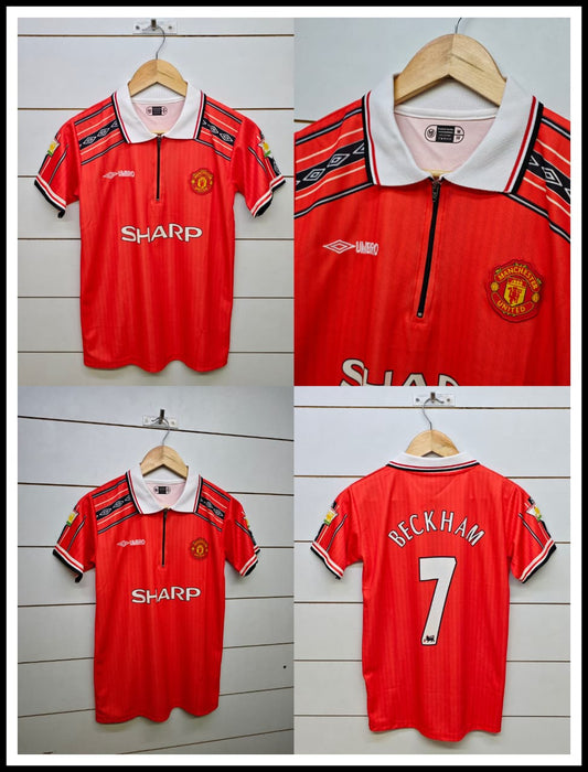 MANCHESTER UNITED RETRO 1998-99 HOME BECKHAM with COLLAR (EMBROIDERY LOGOS)