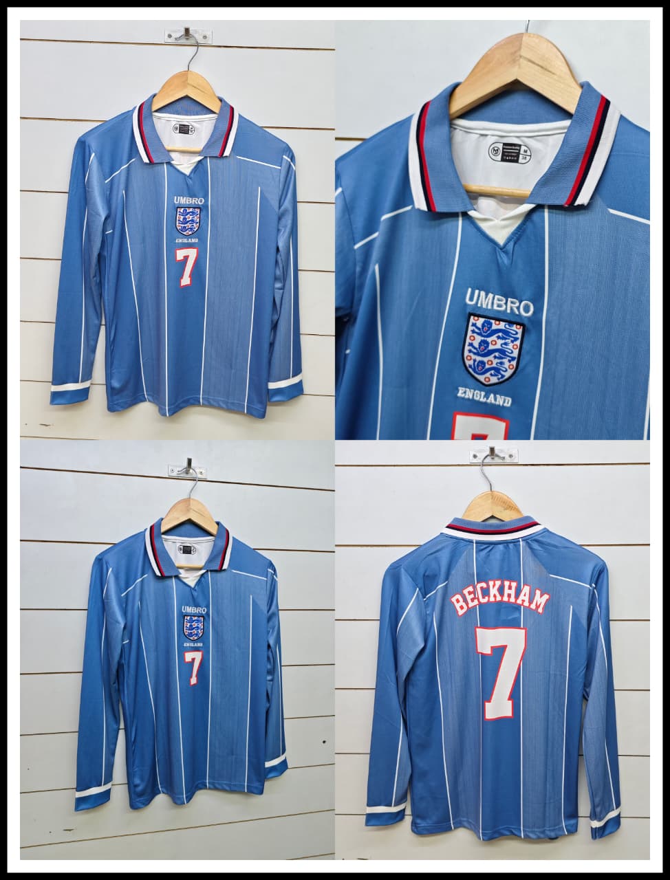 ENGLAND RETRO 1996 AWAY BECKHAM with COLLAR FULL SLEEVE (EMBROIDERY LOGOS)