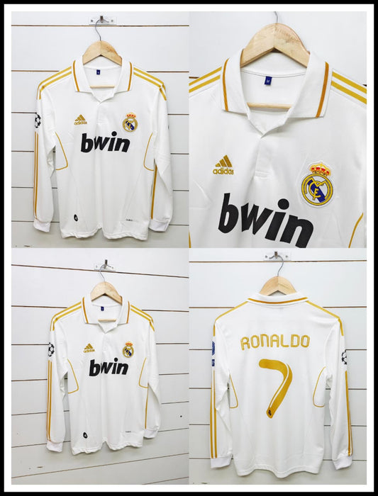 REAL MADRID RETRO 2011-12 HOME RONALDO with COLLAR FULL SLEEVE (EMBROIDERY LOGOS)
