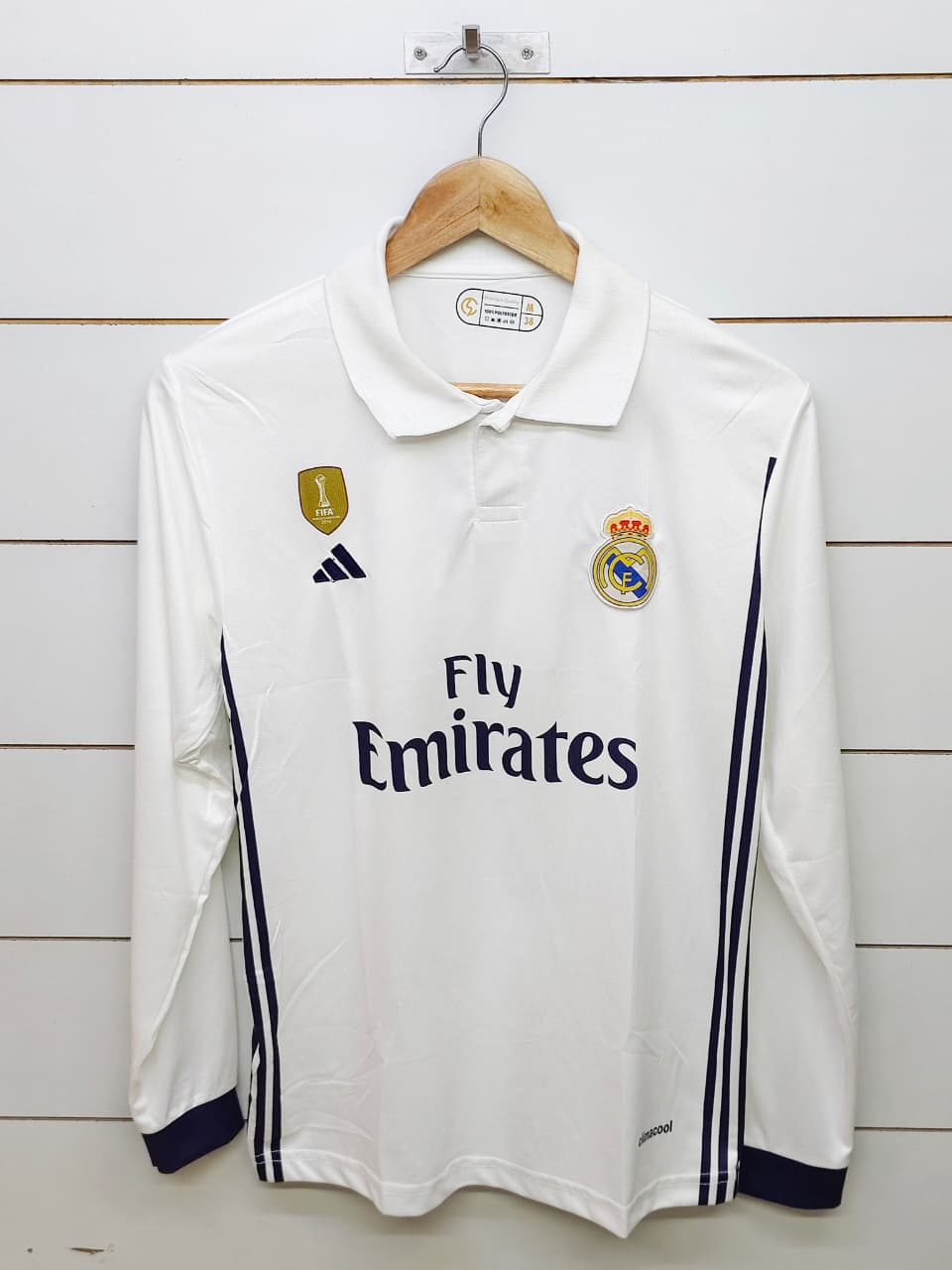 REAL MADRID RETRO 2016-17 HOME RONALDO with COLLAR FULL SLEEVE (EMBROIDERY LOGOS)