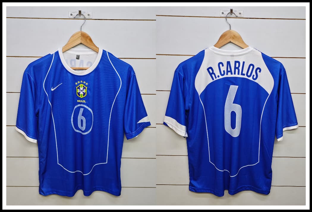 BRAZIL RETRO 2004 AWAY R.CARLOS 5 SLEEVE (EMBROIDERY LOGOS)