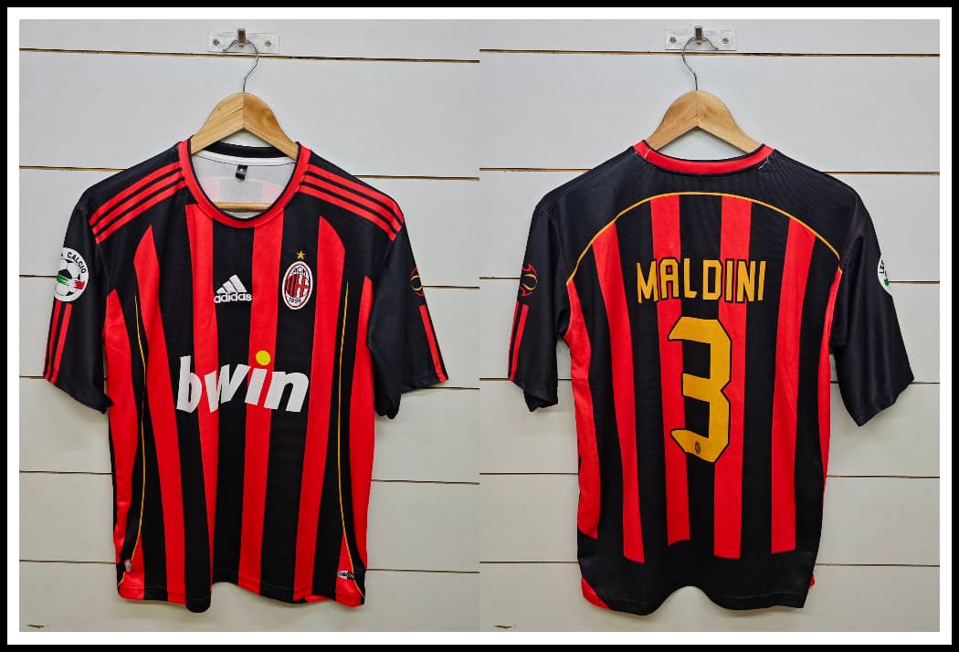 AC MILAN RETRO 2006-07 HOME MALDINI 5 SLEEVE (EMBROIDERY LOGOS)